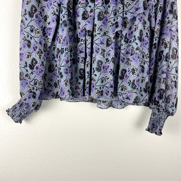 Cinq a Sept Drew Georgette Top Womens Small Floral Smocked Ruffle Romantic - Picture 4 of 16